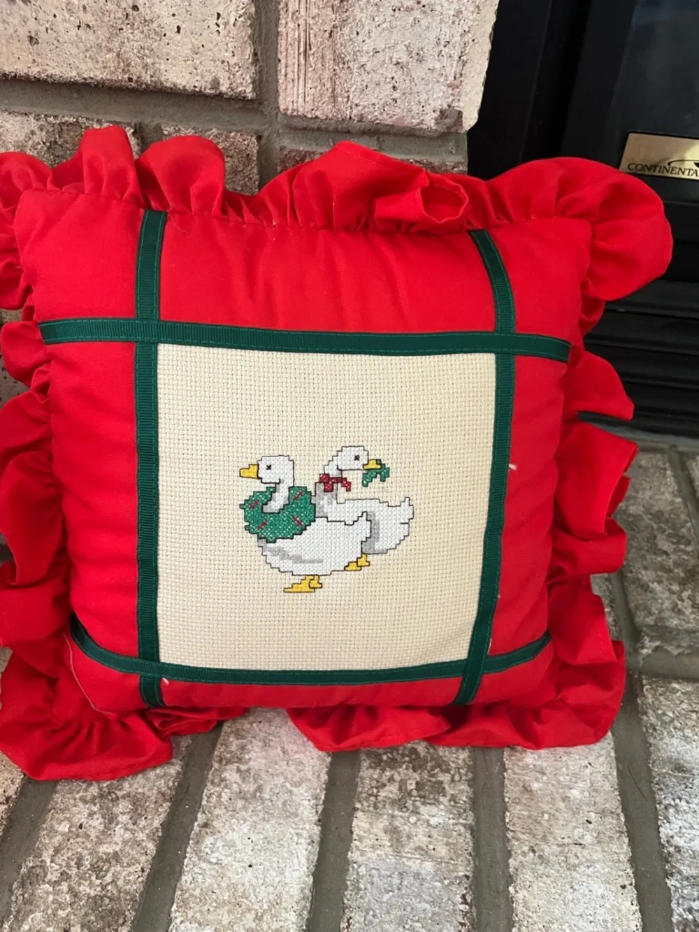 Vintage Handmade Needle Point Geese Christmas Holiday Pillows 10x10
